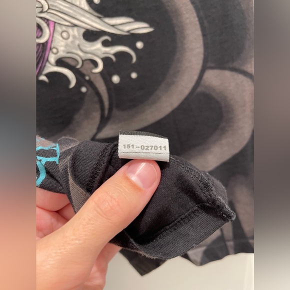 Ed Hardy Shirt Vintage Y2K Size Small Rhinestone Skull Koi Fish Rare Multi Print - Picture 8 of 16